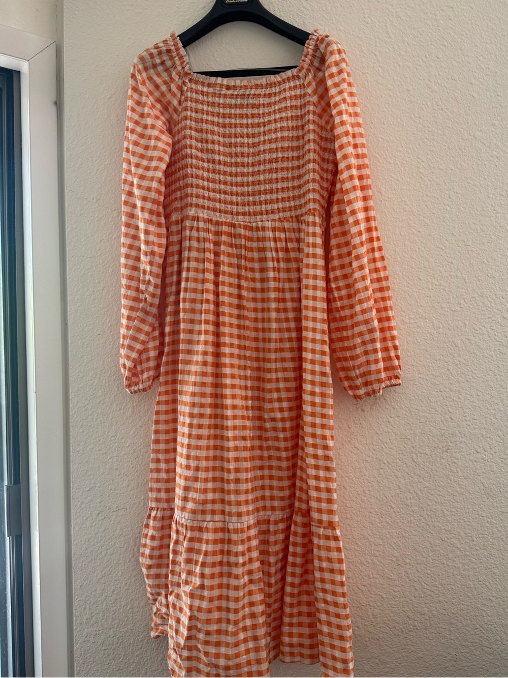 Strapless/strapped orange white gingham maxi dress